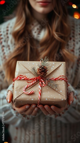 Woman Holding Wrapped Present