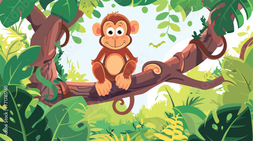 Fototapeta Naklejka Na Ścianę i Meble -  A monkey on a tree in the jungle. Coloring page for