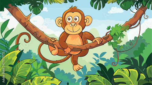 A monkey on a tree in the jungle. Coloring page for © iclute4