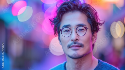 Urban Professional: Portrait of Handsome Asian Businessman with Round Glasses