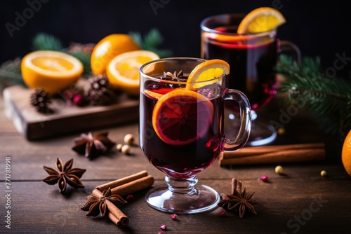 Tangy Mulled wine cocktail. Winter drinks. Generate Ai
