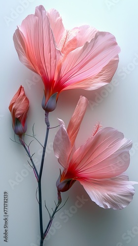 Two Pink Flowers on White Background