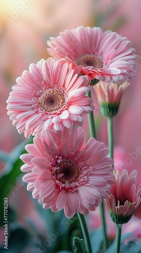 Group of Pink Flowers on Pink Wall
