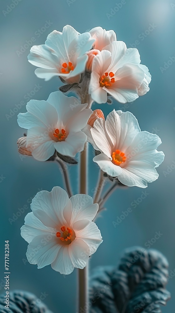 White Flowers on Blue Background