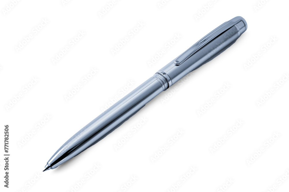 Stationary shining simple silver pen on white background Stationary shining simple silver pen on white background