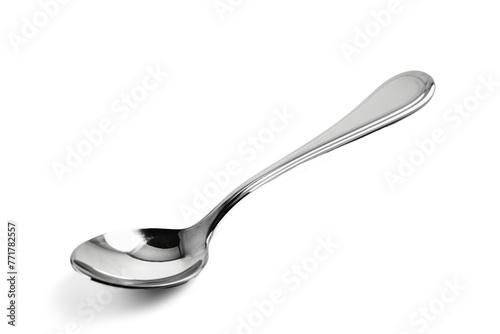 Small polished classic silver tea spoon on white background