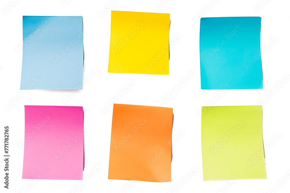 Vibrant colors, Sticky Notes, set blank paper note on white background Vibrant colors, Sticky Notes, set blank paper note on white background