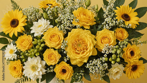 Vivid Yellow and White Floral Assortment on Golden Background