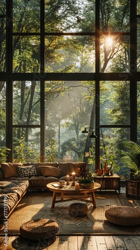 Well-Furnished Living Room With Abundant Windows