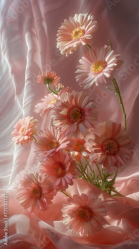 Group of Pink Flowers on Pink Wall