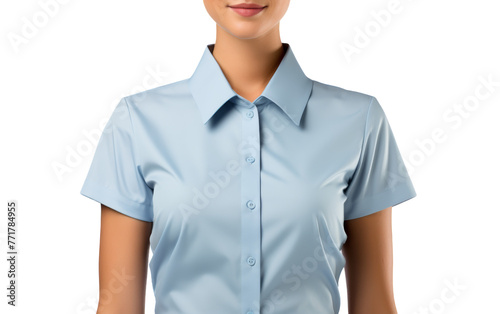 A woman exudes confidence in a blue shirt and tie, making a bold fashion statement © FMSTUDIO