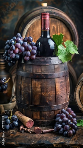 Bottle of Wine Next to Bunch of Grapes