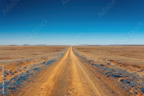 "Lonely Desert Road Stretch, road adventure, path to discovery, holliday trip, Aerial view