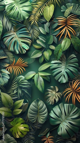 Green Leaves on Black Background