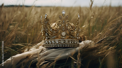 Royal crown of a great and mighty King. A symbol of Lordship in a time of harvest. Golden and crested with decorations.  photo