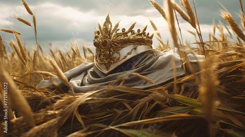 A mighty crown of a strong warrior king. Placed upon royal garments of white linen. A symbol of prosperity. 