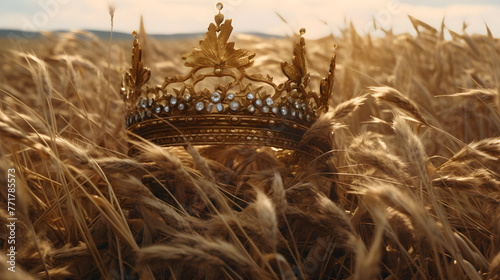 Jewel-studded crown in a field of wheat