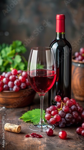 Bottle of Wine Next to Bunch of Grapes