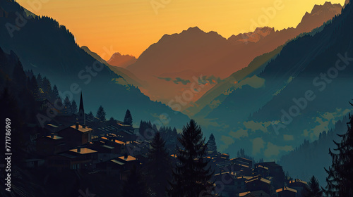 Scenic View of Ladin Village Wengen in Dolomites photo