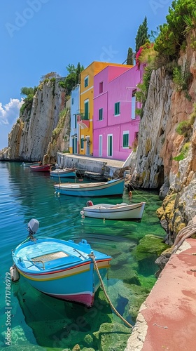 Row of Boats on Body of Water