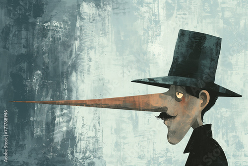 Illustration of a man with long nose suggesting that he is a liar photo