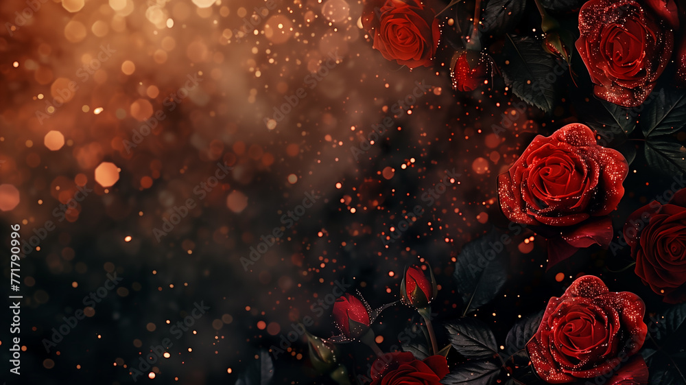Roses with glitter bokeh background. Copy space. Roses with glitter bokeh background. Copy space.