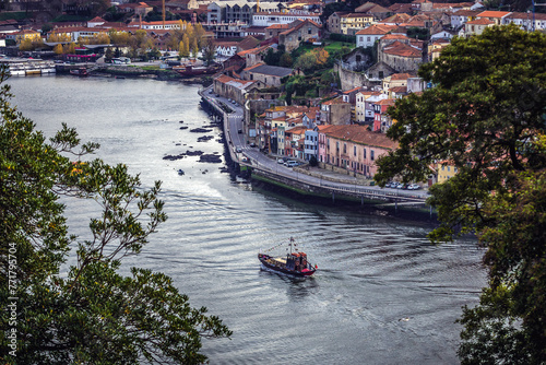 Vila Nova de Gaia city seen from Crystal Palace Gardens, park in Porto, Portugal photo