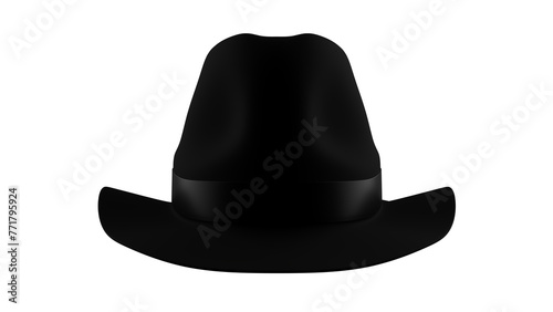 Black fedora hat isolated on transparent and white background. Hat concept. 3D render
