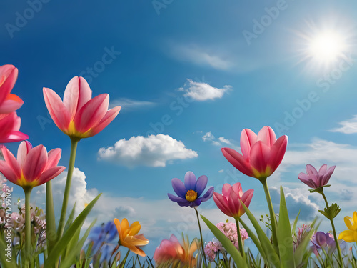 Colourful flowers and blues sky © Master