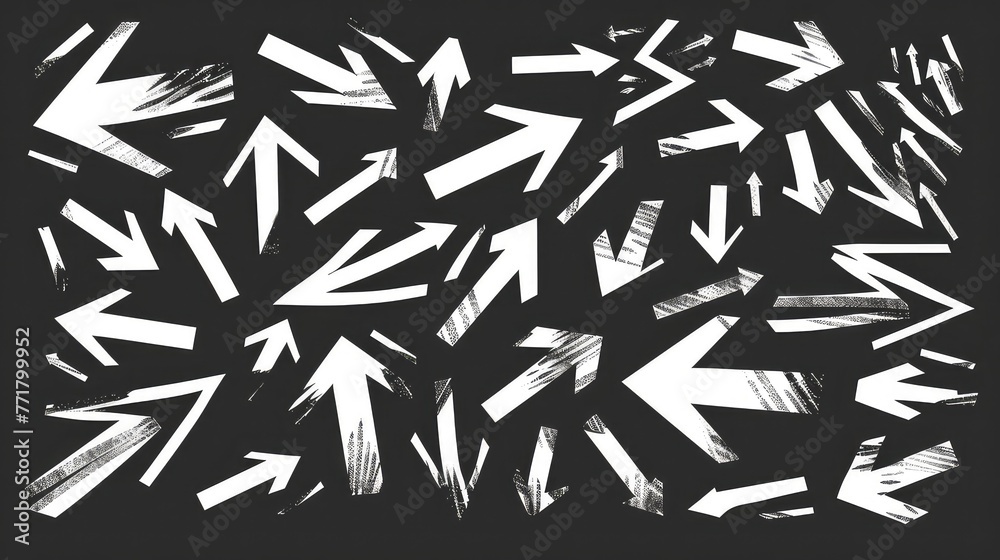 Hand drawn set of different arrows, in various shapes and forms painted with ink brush. illustration