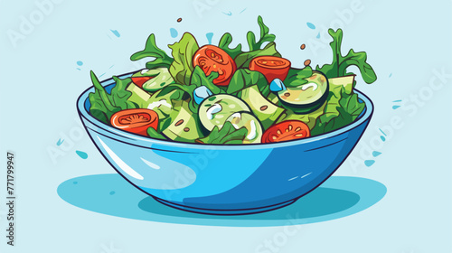 Blue healthy bowl with salad flat cartoon vactor il