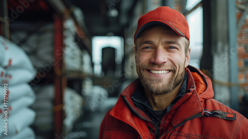 Smiling 30-Year-Old Maltster Inside Modern Brewery with Brick Walls