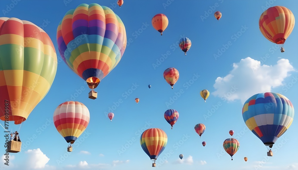 Colorful air balloons flying in the sky over clouds landscape Colorful air balloons flying in the sky over clouds landscape