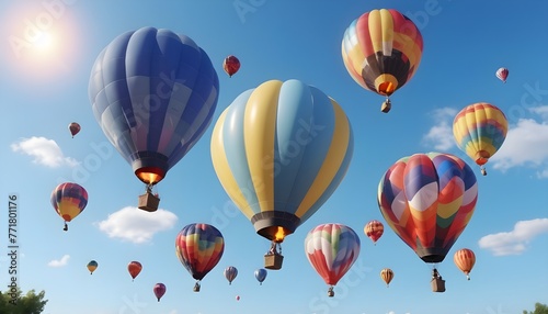 Colorful air balloons flying in the sky over clouds landscape