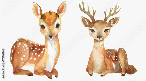 watercolor two funny whimsy deer clipart 