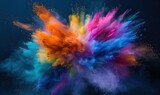 Explosion of colored powder isolated on black background. Colored powder explosion. Abstract closeup dust on backdrop. Colorful explode. Paint holi. Abstract colored background