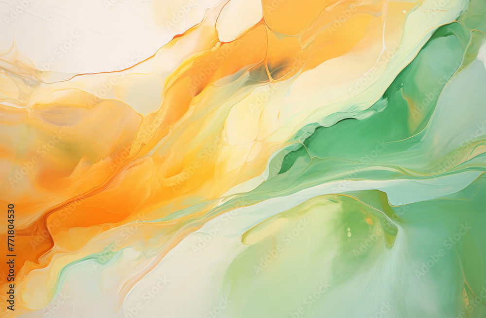 Abstract artwork: A swirling green and orange design on a white background. Ideal for modern art or design projects
