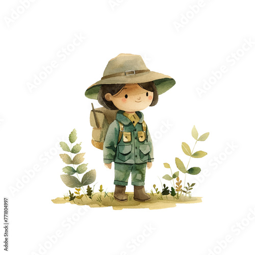 forest ranger vector illustration in watercolour style