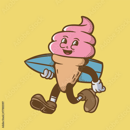mascot logo ice cream with retro style good for brand design