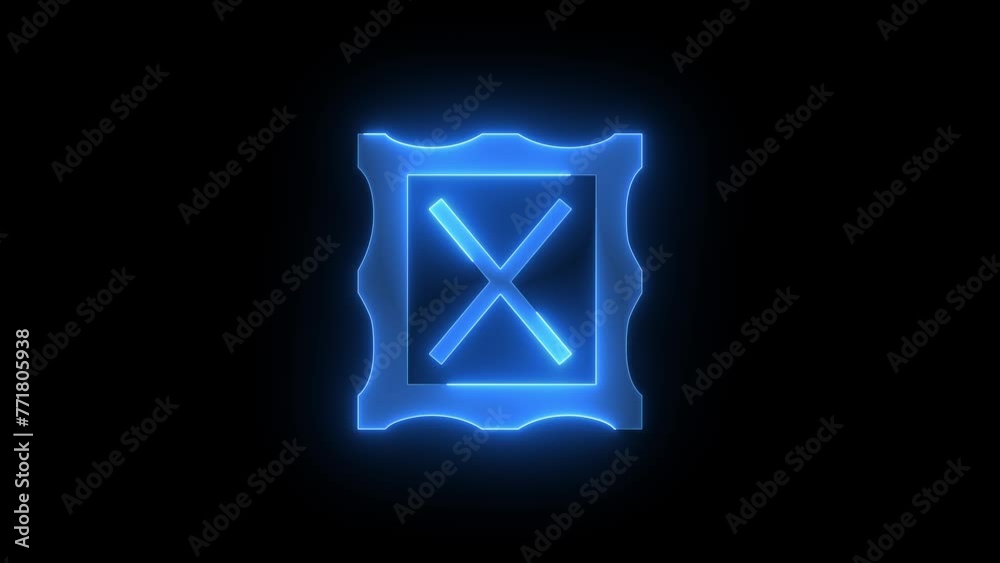 Photo frame icon glowing neon blue color animation black background