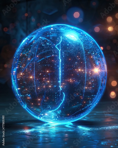 This illustration depicts a futuristic concept of secure digital storage, a sphere pulsating with encrypted information.