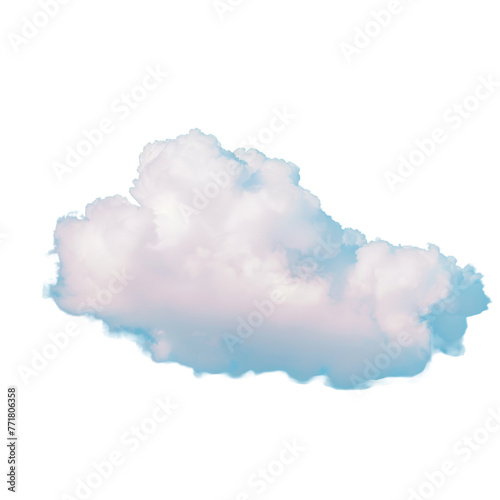 A cumulus cloud drifts in an electric blue sky against a transparent background
