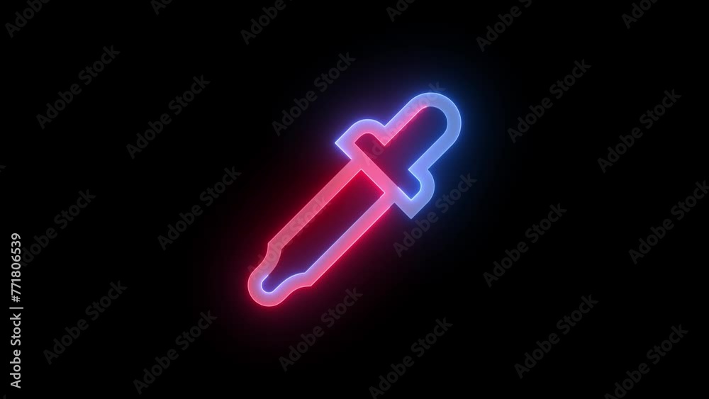 Neon eye dropper icon blue red color glowing animation black background Neon eye dropper icon blue red color glowing animation black background