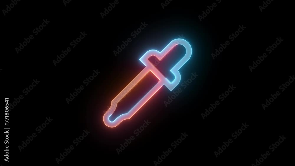 Neon eye dropper icon brown cyan color glowing animation black background Neon eye dropper icon brown cyan color glowing animation black background