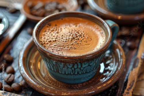 Traditional ornate turkish coffee cup. Generative AI © barmaleeva