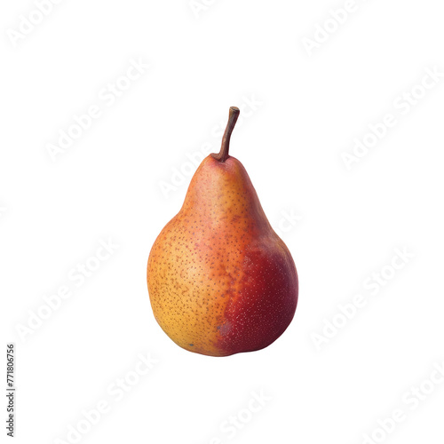 A pear, a fruit from a tree, with a long stem against a transparent background