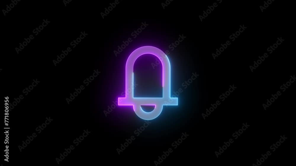 Neon ringer bell icon cyan purple color glowing animation black background Neon ringer bell icon cyan purple color glowing animation black background