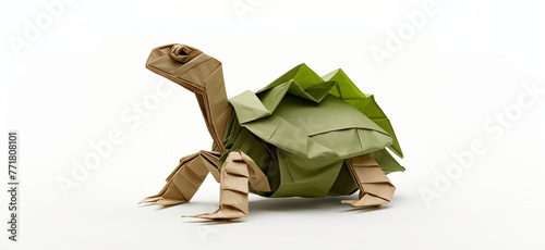 Paper turtle with a shell made of a large sheet of wood - origami