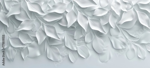 White geometric floral leaves 3d tiles wall texture background illustration banner panorama © Ibad