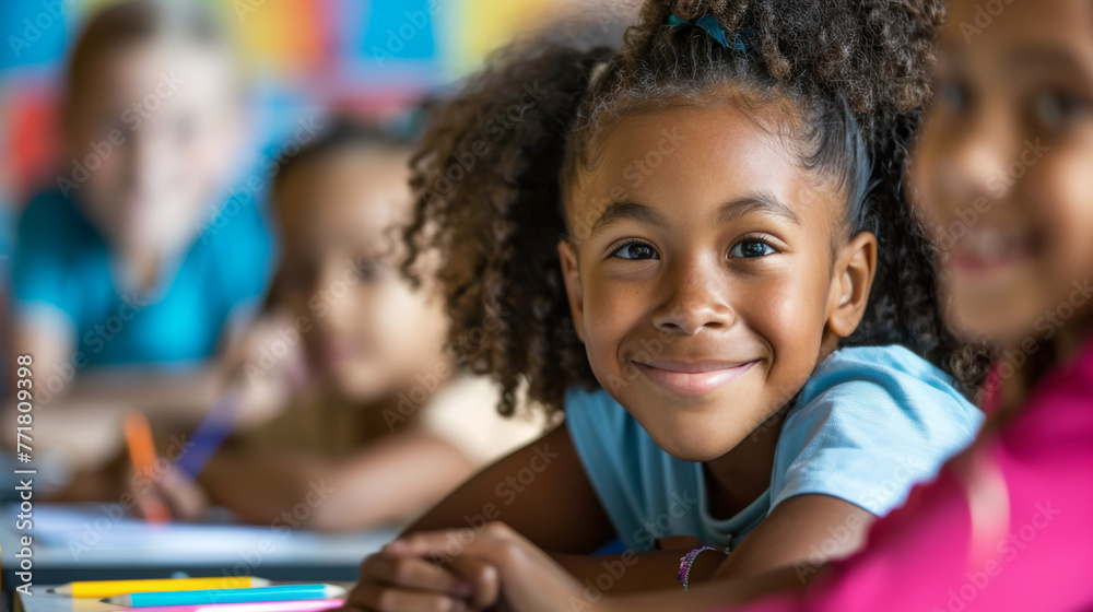 Kids during lesson in classroom, diversity, back to school, vibrant colors Kids during lesson in classroom, diversity, back to school, vibrant colors